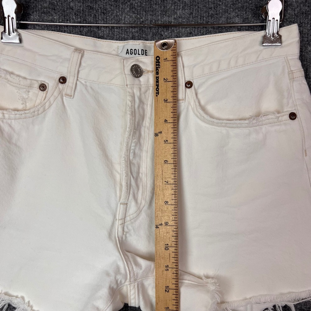 AGOLDE Parker long Denim Cut Off Shorts Button Fly Frayed Hem Womens Size 28 - Picture 6 of 11